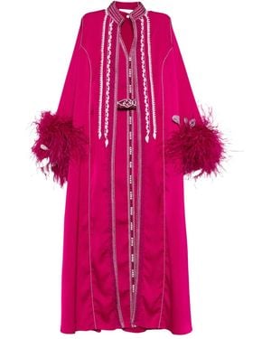 Reem Al Dhaheri Embroidered Feather Kaftan Set - Pink