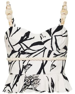 PATBO Iris Floral Beaded-Strap Top - White