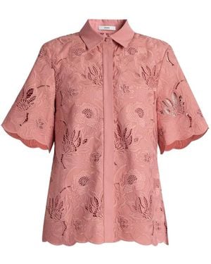 Erdem Floral-Cutwork Short-Sleeved Shirt - Pink