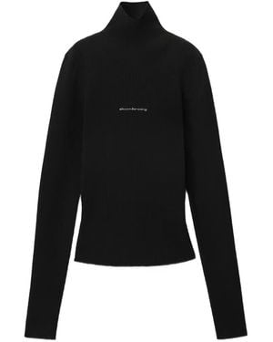 Alexander Wang Ls Turtle Neck Top W Jacquard Logo - Black