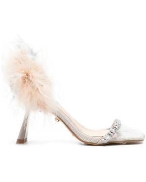 Twentyfourhaitch Feather-Trim Crystal-Embellished Sandals - White
