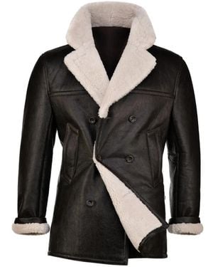 Hettabretz Double-Breasted Leather Coat - Black