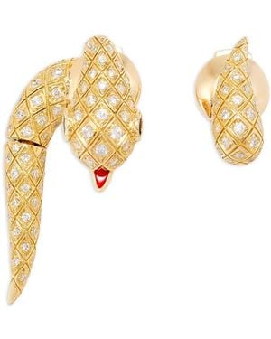 Yvonne Léon Pendientes Python con diamantes - Blanco