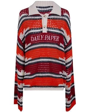 Daily Paper Pull Rayé En Maille Ajourée - Rouge