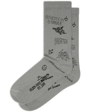 Golden Goose Socks High Rib/Doodles Print - Grey