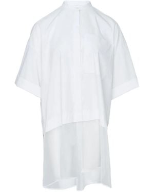 Enfold Sheer-Panel Band-Collar Shirt - White