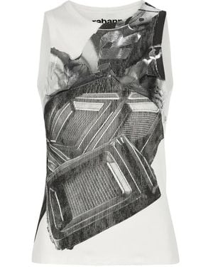 Rabanne Graphic-Print Ribbed Tank Top - Gray