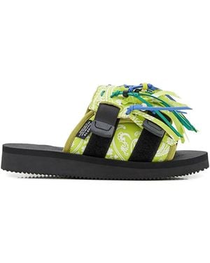 Alanui Paisley-Print Fringe Sandals - Green