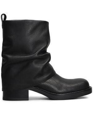 GISÉL MOIRÉ Royal Biker Leather Boots - Black