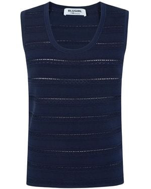 Blugirl Blumarine Pointelle-Knit Ribbed Top - Blue