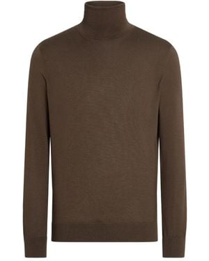 ZEGNA Turtleneck Cashmere-Blend Jumper - Brown