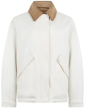 Aspesi Corduroy-Collar Flap-Pocket Jacket - White