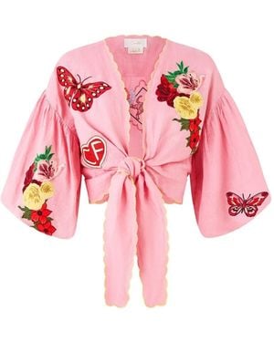 CAMILLA Tie-Front Puff-Sleeve Top - Pink