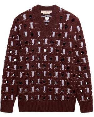 Marni Wool-Cashmere Sweater With Cut-Out Polka Dots - Red