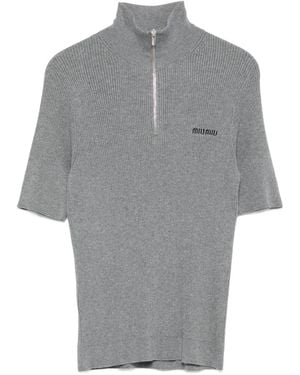 Miu Miu Haut En Maille À Manches Courtes - Gris