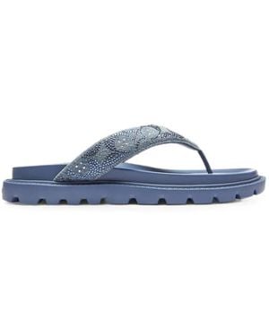 COACH Crystal-Embellished Logo-Print Flip-Flops - Blue