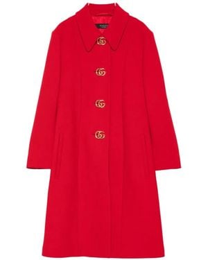 Gucci Logo Button Wool Coat - Red