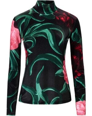 La DoubleJ Floral-print Turtleneck Top - Green