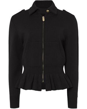 Temperley London Ruffled Zip Napoleon Knit Jacket - Black