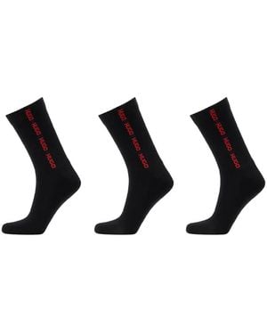 HUGO Pack de tres pares de calcetines con cinta - Negro