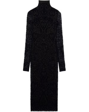 Off-White c/o Virgil Abloh Flocked Paisley-Print Midi Dress - Black