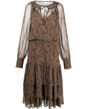 Veronica Beard Tunis Floral-Print Midi Dress - Brown