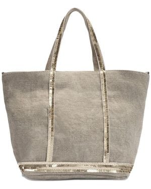 Vanessa Bruno Small Sequin-Trimmed Linen Tote Bag - Grey