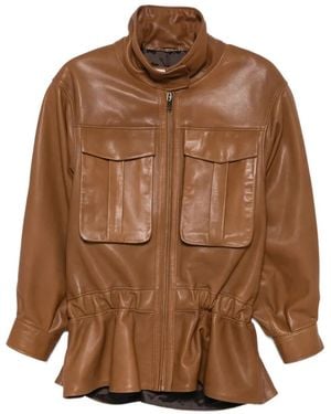DUCIE Hope High-Neck Leather Jacket - Brown