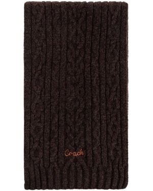 COACH Cable-Knit Logo Scarf - Black