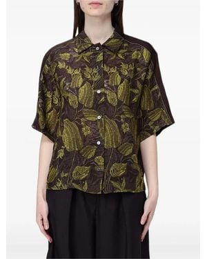 Tela Floral-Print Short-Sleeve Shirt - Black