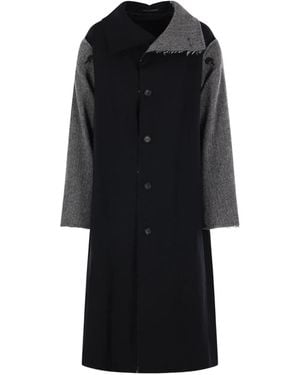 Yohji Yamamoto Herringbone Buttoned Coat - Black