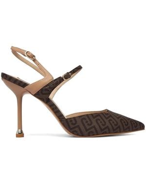 Liu Jo Monogram-Pattern Slingback Pumps - Brown