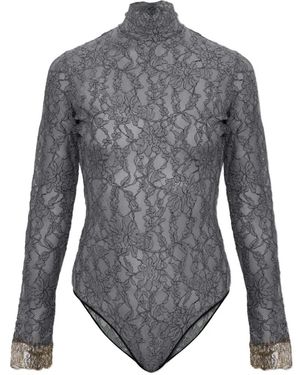 Valentino Garavani Body Con Encaje Floral Y Manga Larga - Gris