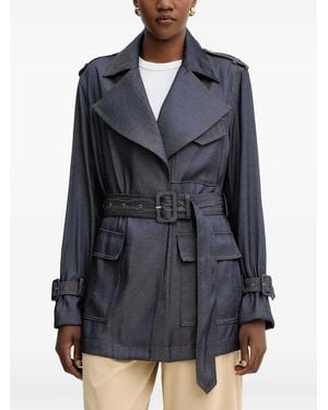 Guess Regine Belt-Detail Short Denim Trench Coat - Blue