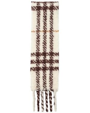 Burberry Narrow Check Alpaca-Wool-Blend Bouclé Scarf - White