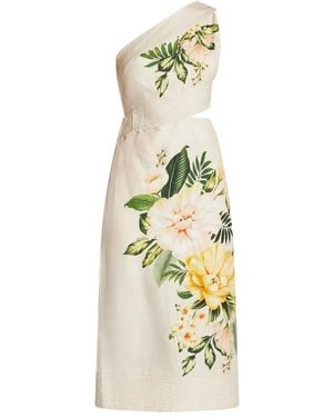 FARM Rio Floral-Print One-Shoulder Midi Dress - Metallic