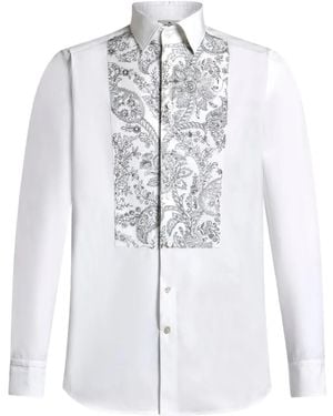 Etro Floral-Embroidered Long-Sleeve Shirt - White