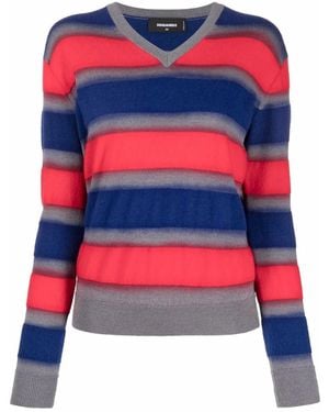 DSquared² Striped V-Neck Jumper - Red