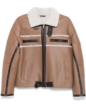 Manokhi Shearling-Detail Leather Jacket - Brown