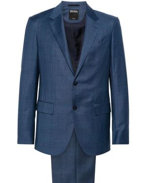 ZEGNA チェック シングルスーツ - ブルー