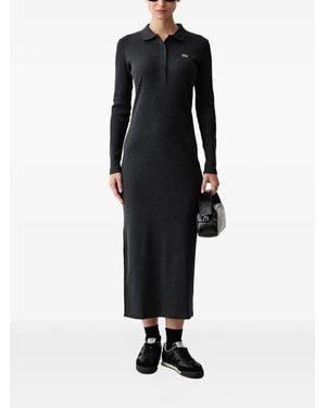 Lacoste Vestido Slim De Algodón Con Cuello De Polo - Negro