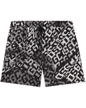 Gcds Monogram-Pattern Swim Shorts - White