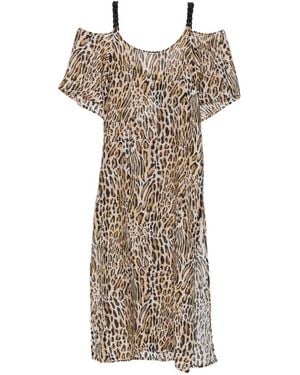 Moschino Vestido Midi Con Estampado De Leopardo Y Hombros Descubiertos - Blanco
