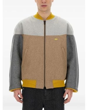 A.I.E. Colour-Block Bomber Jacket - Grey