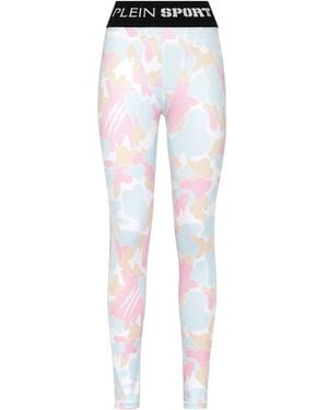 Philipp Plein Camouflage-Print Logo-Waistband Leggings - Blue