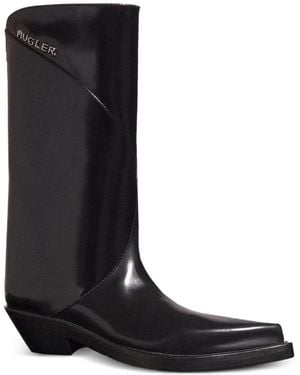 Mugler Pointed Leather Boots - Black