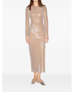 Huishan Zhang Davida Sequin-Embellished Floral Midi Dress - Natural