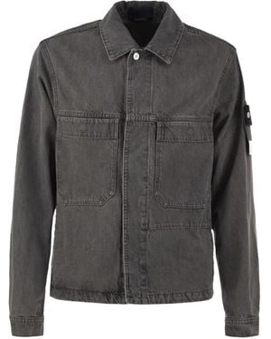 Stone Island 4100006 Denim-Light-Wash Coach Jacket With Multiple Pockets - Gray