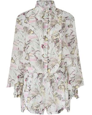 Genny Mono largo con motivo floral y volantes - Blanco