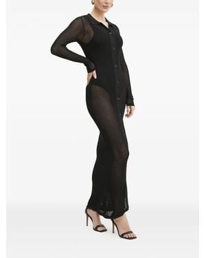 Silvian Heach Button-Front Mesh Maxi Dress - Black